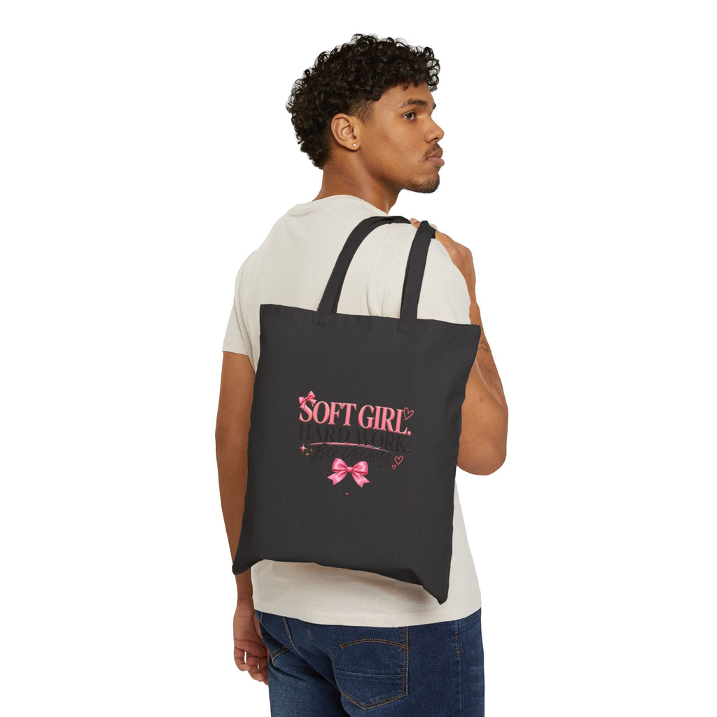 Soft Girl Canvas Tote Bag – “Soft Girl, Hard Work, Big Dreams” Cotton Shopper