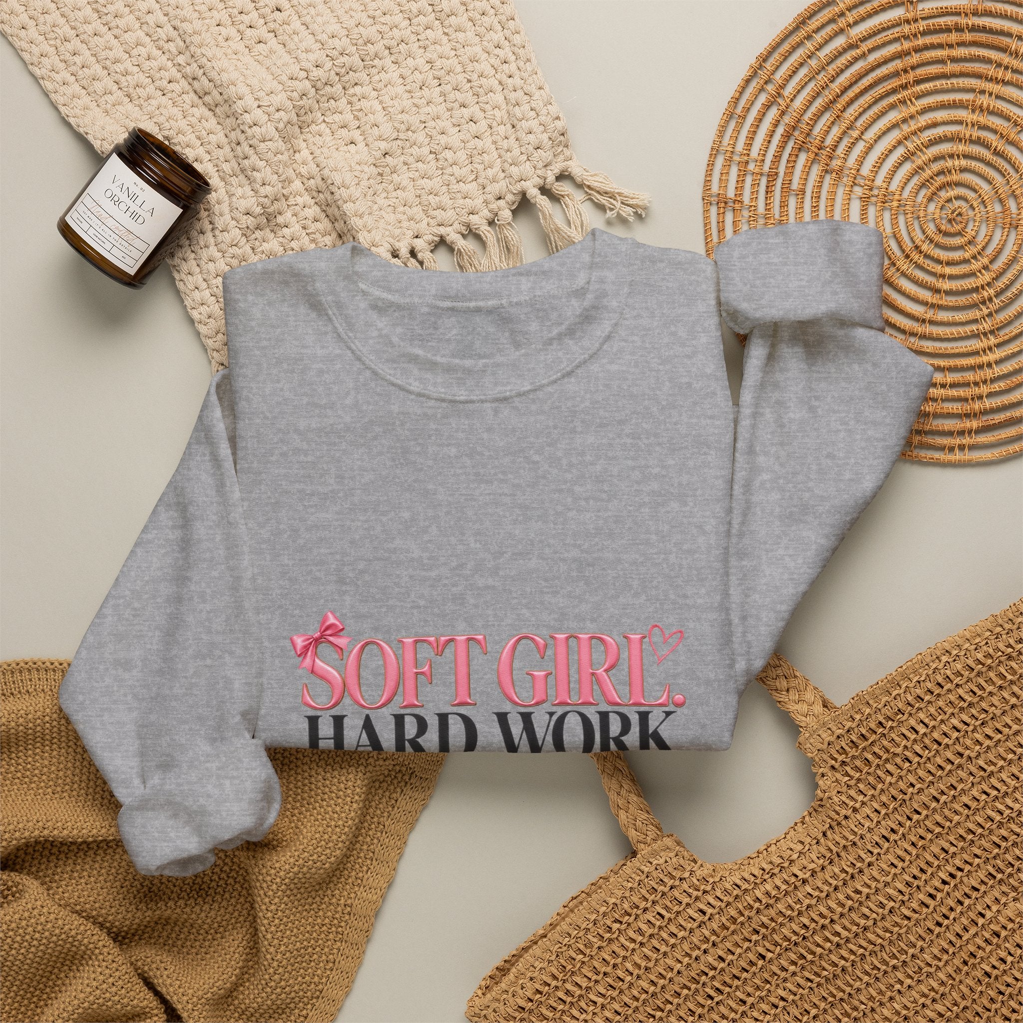 Soft Girl Crewneck Sweatshirt – “Soft Girl, Hard Work, Big Dreams” Cozy Pullover