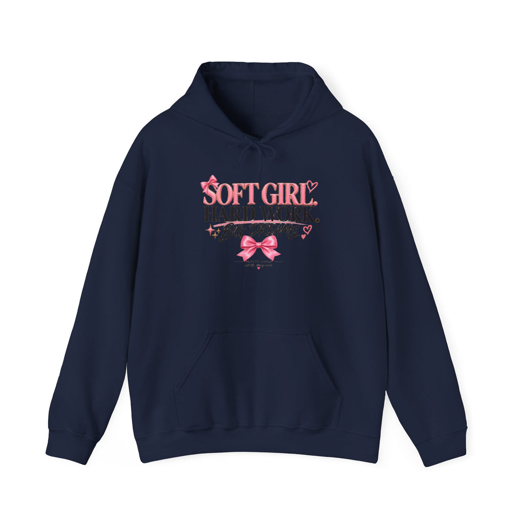 Soft Girl Hoodie - “Soft Girl, Hard Work, Big Dreams” Floral Graphic Pullover