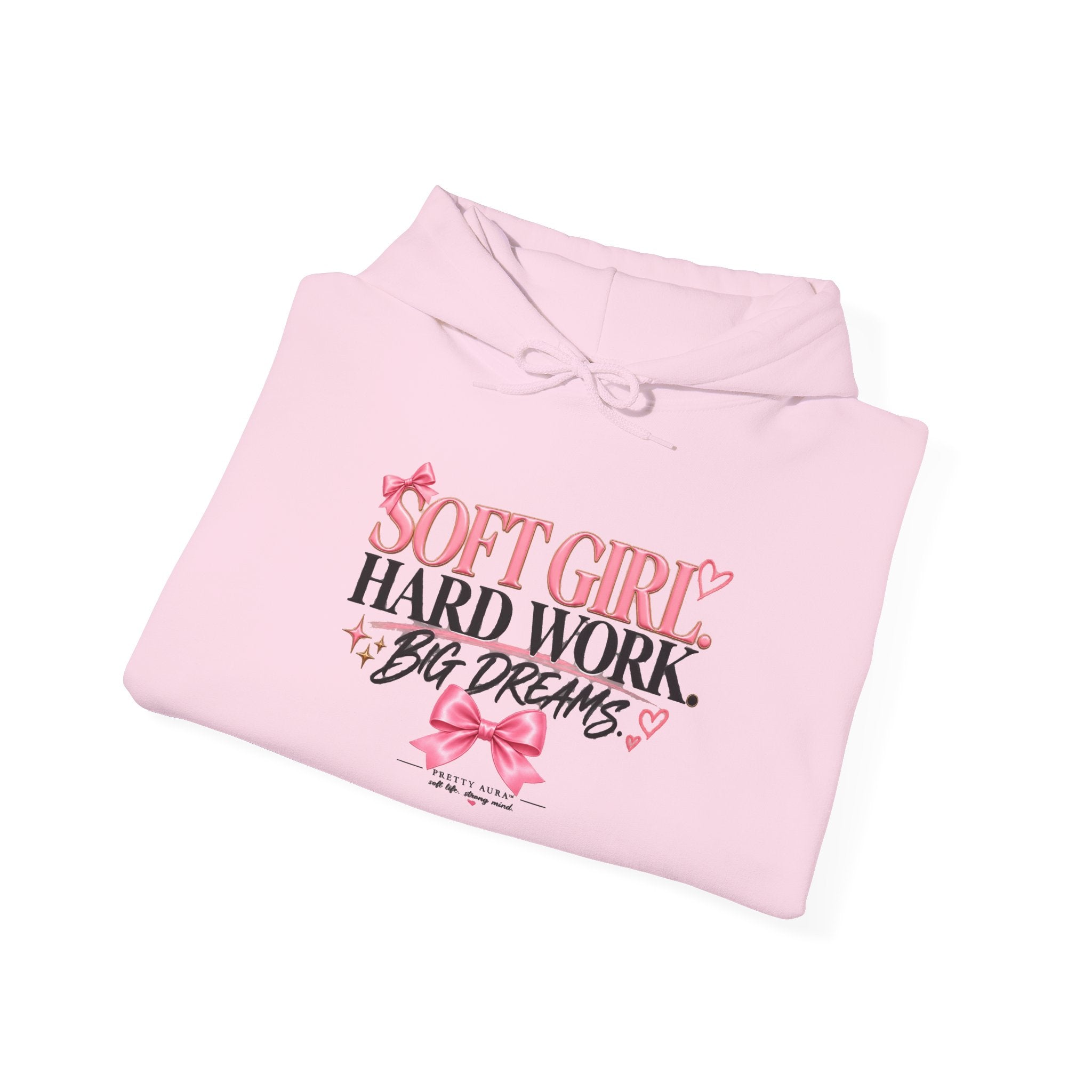 Soft Girl Hoodie — “Soft Girl Hard Work Big Dreams” Pink Floral Graphic Hoodie